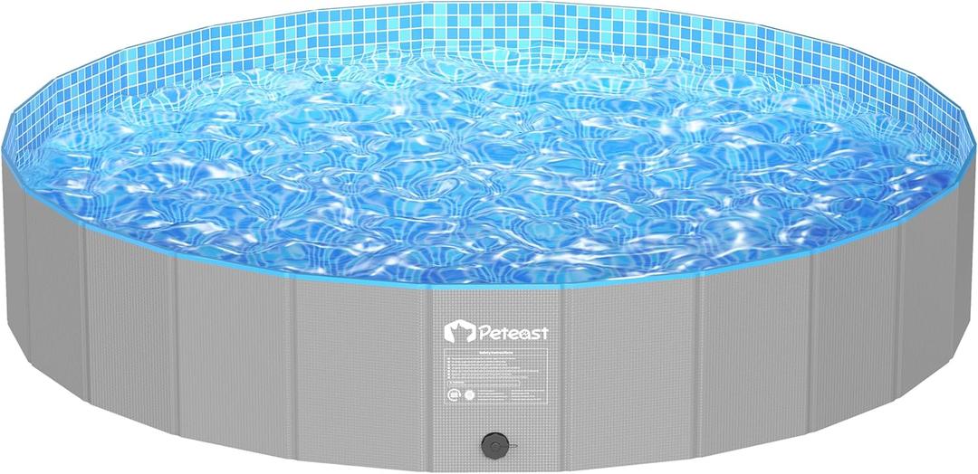 Peteast Foldable Dog Pool with 2 Flying Disks, Durable Hard Plastic Dog Swimming Pools for Large Dogs, Collapsible Pet Pool for Backyard & Indoor, Ideal Kiddie Pools for Dogs and Kids, 87 in