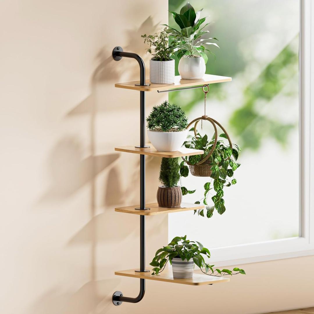 YUOROS Window Shelf for Plants, 4-Tier Rotating Window Sill Plant Shelves Stand Plant Wall Holder with Hanger, 4 Tier - Large