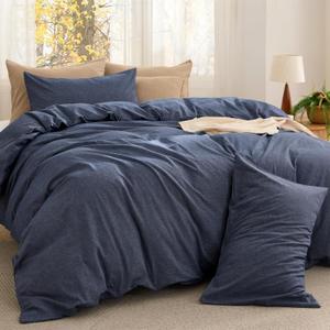 Bedsure Comforter Set King Size - Cotton Fabric with Microfiber Inner Fill, Denim Blue Soft Bed Set for All Seasons, 3 Pieces, 1 Comforter (104" x 90") and 2 Pillow Cases (20" x 36")