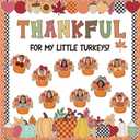 Thanksgiving Turkey Bulletin Board Decorations Set November Classroom Photo DIY Decorations Thankful for Turkey Cutouts with 200 Pcs Glue Points for Autumn Harvest Classroom Wall Decor
