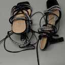 Mostrin Black Rhinestone Strappy Heels for Women - Lace Up, Tie Up Stiletto Heeled Sandals - Square Open Toe High Heels for Prom, Party and Weddings - Size 7.5