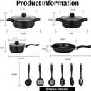 Non-Stick Cookware Set, 13 Piece Set Portable Lightweight Cast Iron Pots and Pans with Glass Lids and Nylon Utensils for Outdoor Camping Picnic Travel Cookware Black
