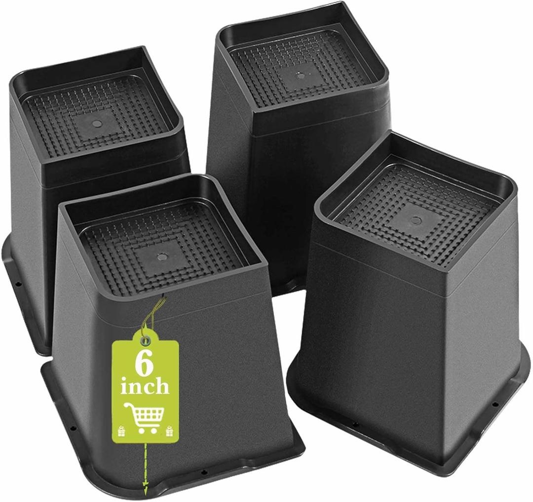 Bed Risers 2 inch, 3 inch, 4 inch, 6 inch, 8 inch Heavy Duty, Oversized Furniture Riser for Couch Sofa Table Chair Leg Frame Dorm, Support up to 6000 Lbs (Black Full 4 Pack, 6 inch)