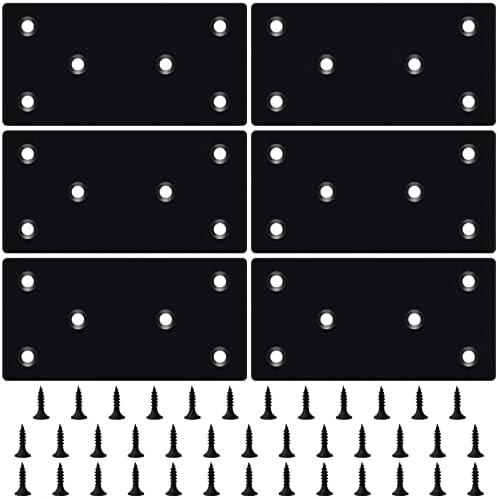 HOUYITOU 19PCS 3.11 x 1.57 inch Black Flat Mending Plate, Metal Bracket with Holes, Straight Steel Brace Fixing Joining Plate for Wood with 36PCS Screws