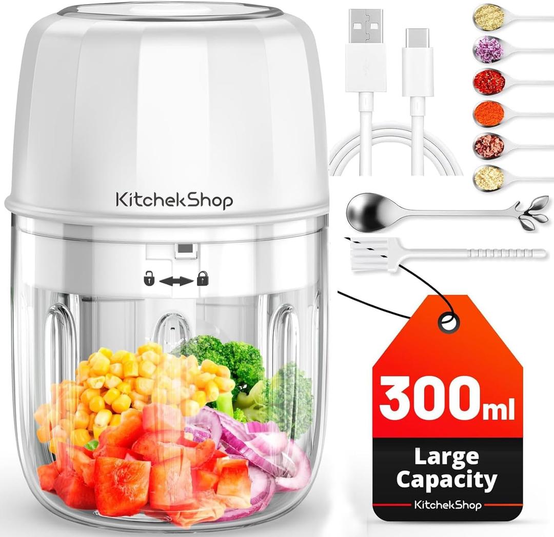 Electric Garlic Chopper, 300ML Portable Cordless Mini Food Processor, Rechargeable Vegetable Chopper Blender for Nuts Chili Onion Minced Meat and Spices BPA-Free (White)