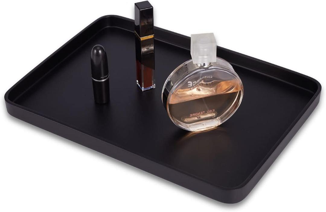 Bathroom Sink Vanity Tray, Large Resin Bathroom Tray, Rectangle Perfume Organizer, Decorative Tray for Vanity Dresser Countertop, Living Room, Kitchen Black