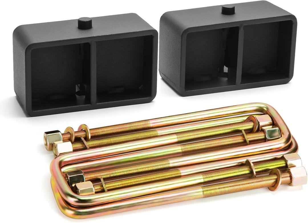 dynofit 3 Inch Rear Lift Blocks for Silverado 1500 Sierra 1500 2WD 4WD(2007-2024), Leveling Block Kit Compatible with Chevy GMC Pickup, Square Leaf Spring Axle Ubolt Kit