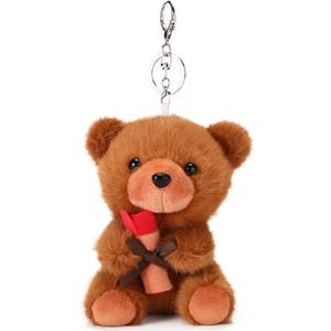 Valentine Plush Keychain with Rose Cute 3.9" Keychain Plushie Valentine Gifts for Lover Girls Women (Brown)