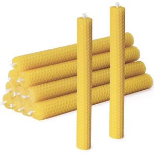 DEYBBY Handmade Beeswax Taper Candles, Dripless Wax Candles, Hand-Rolled Honeycomb Candles for Dinner Party, Set of 12 Flat TopBrown Raw