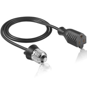 3 Outlet Light Socket Adapter, Convert E26/E27 Bulb Socket to 3 Prong Outlet with Extension Cord, Flexible Light Bulb Plug Converter Suitable for Indoor Outdoor Porch Garage Patio Use (Black,1 Pc)