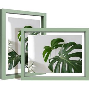 Egofine 6x8 Floating Frames Set of 2, Double Plexiglass Picture Frame, Made of Solid Wood Display Any Size Photo up to 6x8, Wall Mount or Tabletop Standing, Green