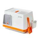 ZOMISIA Stainless Steel Cat Litter Box, Extra Large Covered Litter Box with Lid, Scoop, Odor Control Filter, XL Side/Top Entry Enclosed Cat Boxes for Big Kitty