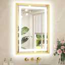 TETOTE 22 x 30 Bathroom LED Mirror Brushed Gold Metal Frame Frontlit & Backlit Vanity Mirror Anti-Fog Stepless Dimmable 3 Colors White/Warm/Natural Mirror with Lights Wall-Mounted