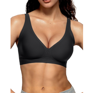 Vertvie Womens Wireless Seamless Bras Deep V No Underwire Push Up Bras Supportive Full Coverage Bralettes Plunge T Shirt Bra, Size L