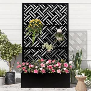 Metal Raised Garden Bed with Trellis, Privacy Screen Planter Box for Climbing Plants, 40 x 12 x 71 Inches, Outdoor Standing Flower Bed with Drainage (Woven)