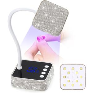 UV LED Nail Lamp, Mini UV Light for Gel Nails Polish, Rechargeable with 4 Timers, Nail Dryer, Quick Drying Cordless Goosenecks Home Nail Salon DIY Manicure (M9-White Diamond)