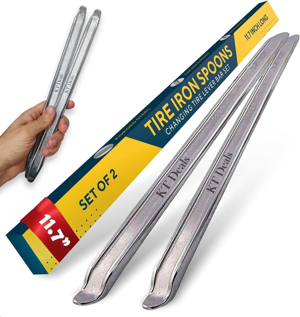 Tire Iron Spoons Changing Tire Lever Bar Set Repair Tool Kit Tyre Changer Remover Heavy Duty Metal Steel for Motorcycle Bike Scooter Bicycle Mower (2pc 11.7 INCH)