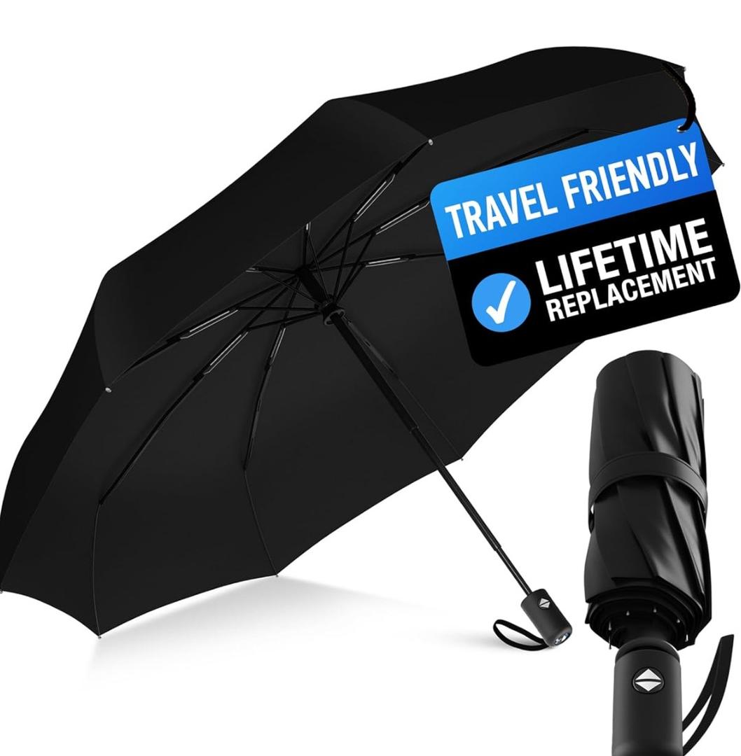 Rain-Mate Windproof Compact Umbrellas for Rain - Strong Reinforced Fiberglass Rib Design & Auto Open & Close - Portable Folding Travel Umbrella - Lightweight & Packable for Women & Men, Easy Collapse
