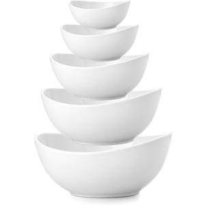 Porcelain Serving Bowls set for Entertaining, 3-11-20-32-50 Ounce, Scratch Resistant, 5 Piece Serving Bowl Set, Prep Salad Bowls for Christmas Thanksgiving, Dishwasher Safe, Pure White