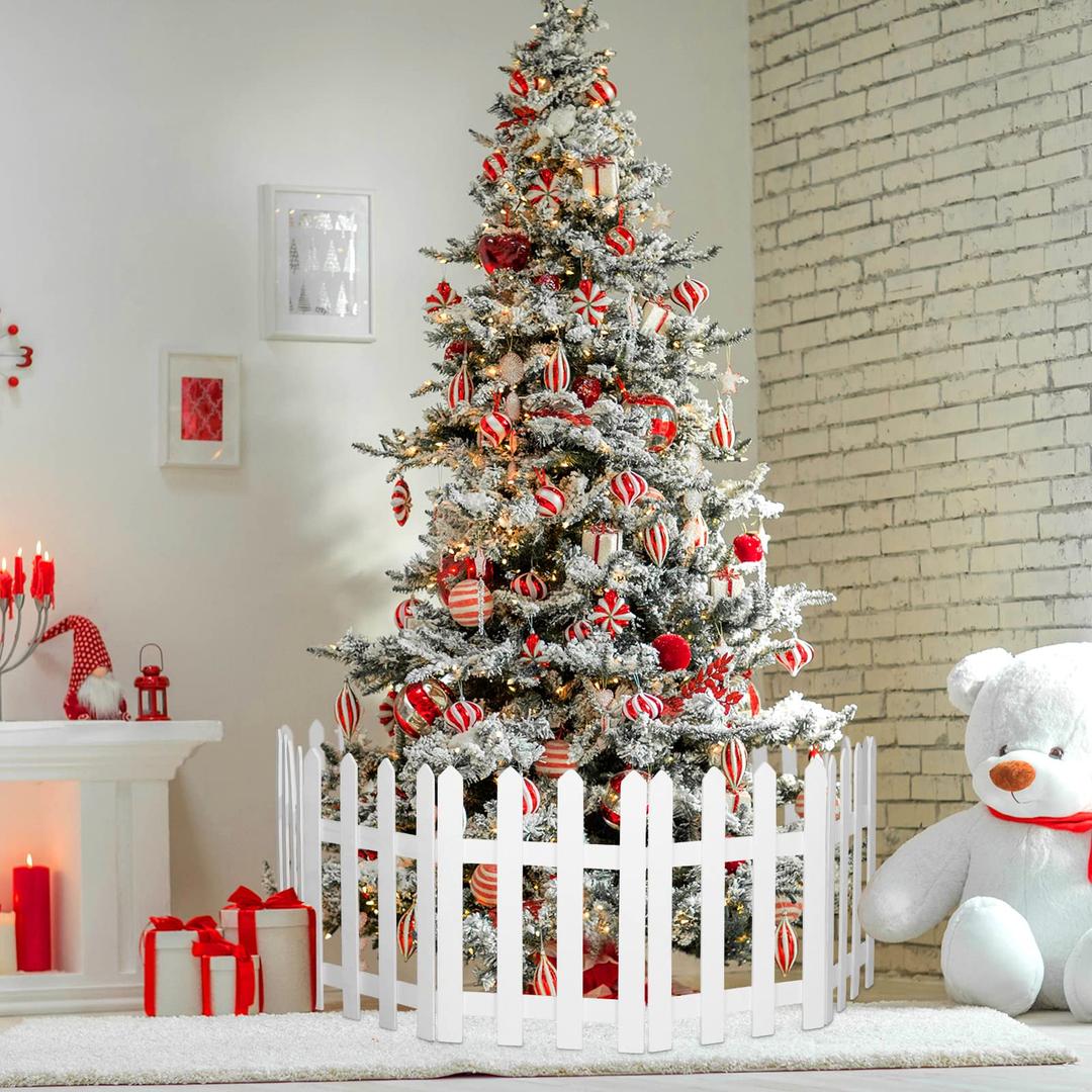 RUODON 12 Pack Thick Christmas Tree Fences White Wooden Picket Fences Tree Fence Border Decoration for Xmas Wedding Party Decor Garden Home, 15.7 x 12 Inches