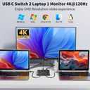 KCEVE USB C Switch 2 in 1 Out, USB Type C KVM Switch 2 Computers 1 Monitor, 8K@60Hz / 4K@120Hz / 20Gbps/ USB 3.1 Gen 2 / 100W PD/Compatible with Thunderbolt Devices/Wired Remote, 1 USB-C Cable