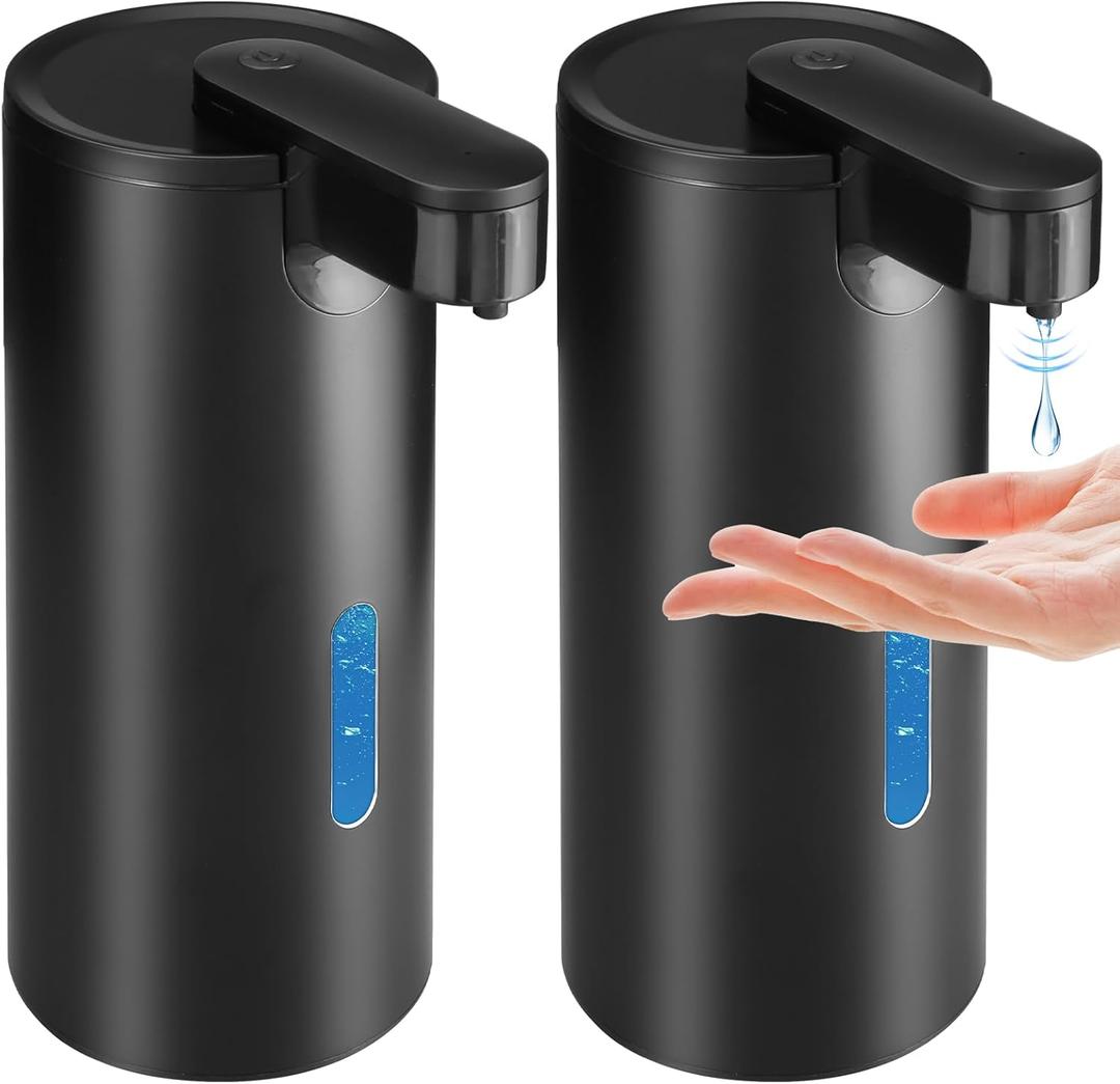 2 Pack Automatic Liquid Soap Dispenser, Touchless 12oz/340ml Stainless Steel Soap Dispenser, Motion Sensor Pump for Bathroom Kitchen Dish Soap, Hands-Free and Waterproof(Black)