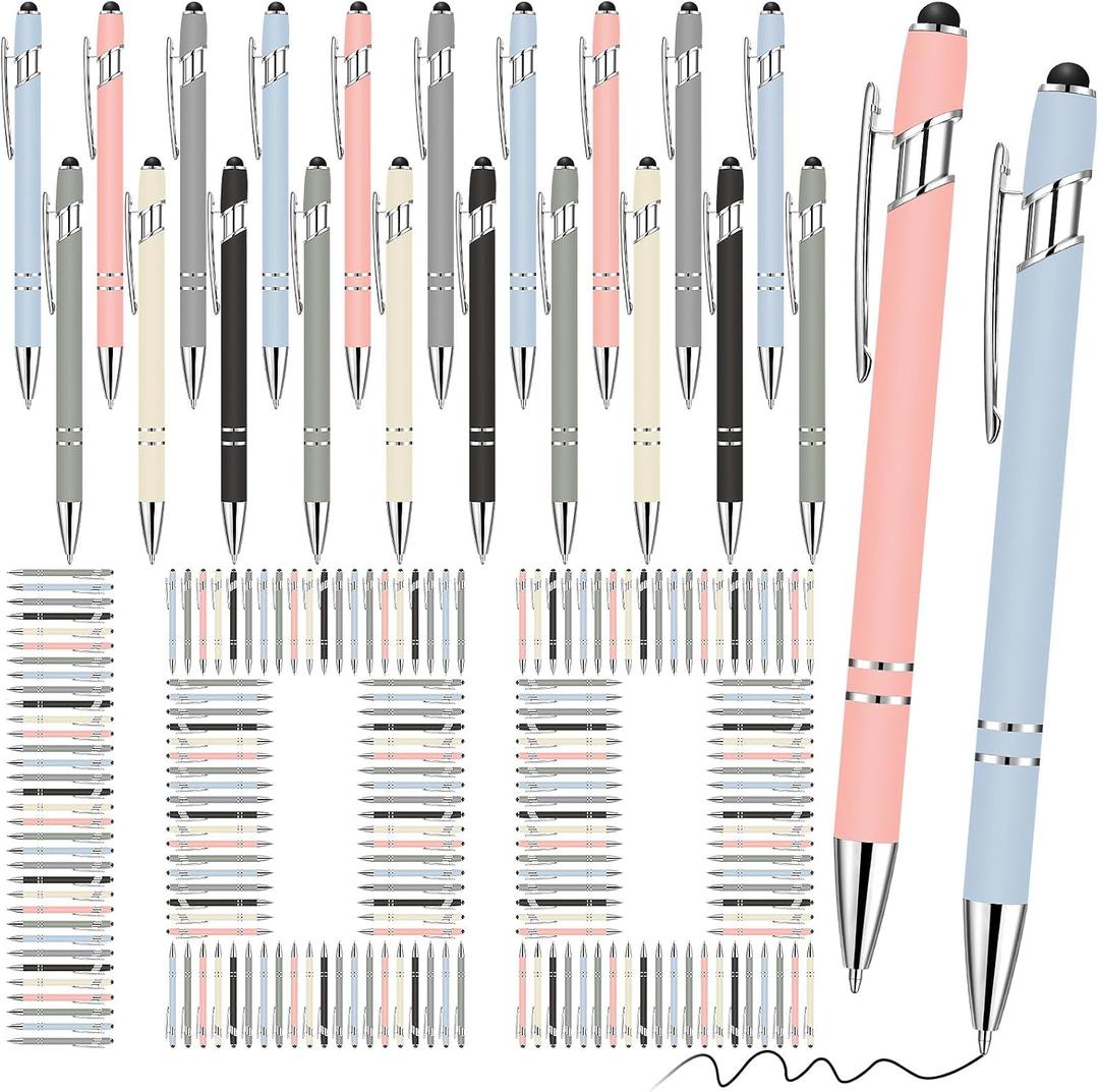 Yeaqee 100 Pieces Ballpoint Pen with Stylus Tip Click, 2 in 1 Black Ink, 1.0 mm Medium Point Stylus Metal Pen for Touch Screen Tablet (Mixed Colors)