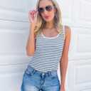 ZESICA Women's Summer Casual Striped Tank Top Sleeveless Scoop Neck Loose Fit Color Block Tops 2026 Fashion Clothes,Blue,X-Large