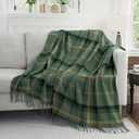 Green Plaid Throw Blanket for Couch, 50"X60" Super Soft Cozy Warm Home Decorative Throws with Tassels for Bed Sofa Picnic