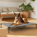 Veehoo Outdoor Elevated Dog Bed Large Sized Dogs, XL Cooling Raised Dog Cots Beds Training Platform Off Ground Hammock with Breathable Mesh, No-Slip Feet, 49"x33", Black Silver