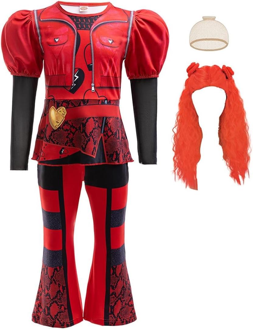 Girls Rise Red Costume with Wig Kids Movie Dress Up Outfits Halloween Birthday Party Role Play Clothes (2-3 Years)