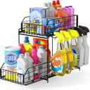 SUEH DESIGN Under Sink Organizer, 2 Tier Bathroom Cabinet Organizer Metal Kitchen Sink Organizer with Hanging Rail for Kitchen Bathroom Organization and Storage, 1 Pack