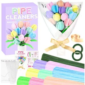 Pipe Cleaners Craft Kit 8 Assorted Colors Pipe Cleaners Bulk Flower Making Kit Chenille Stems DIY Arts and Crafts Supplies for Kids Adults Creative Bouquet Festival Home Decor Toys Gifts, Tulip