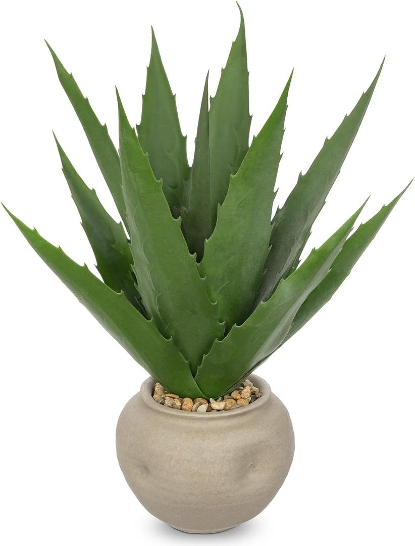 Hollyone Large Artificial Agave Plants 16“ Fake Succulents Potted Faux Aloe Vera Plant in Ceramic Pot Succulent Agave Plants for Desk Modern Office Living Room Table Shelf Home Indoor Outdoor Decor