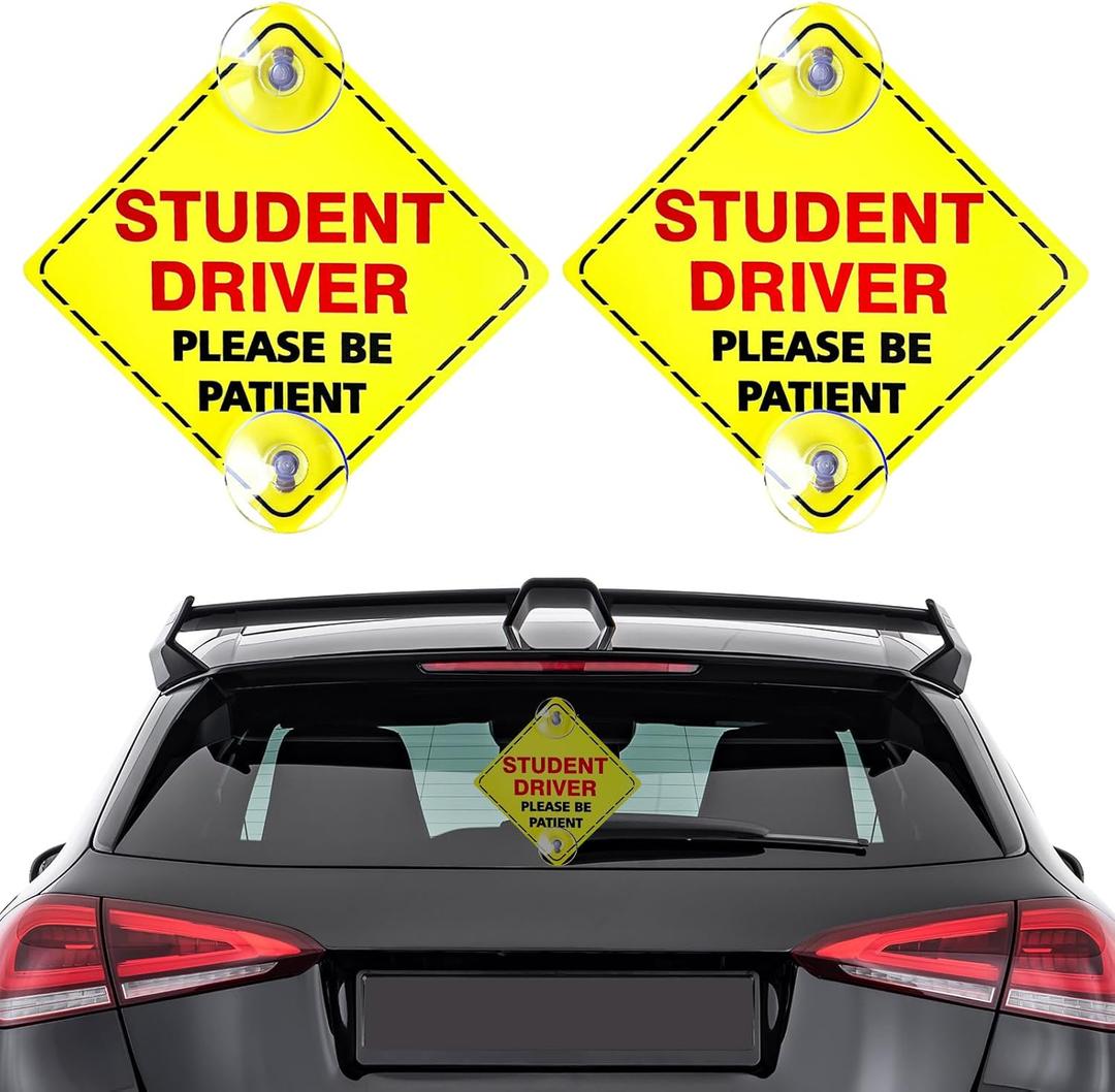 Ohleats 2PCS Student Driver & Baby On Board Sticker, 5"x5", Red & Yellow, PP Plastic, Car Window Stickers, Warning, Traffic