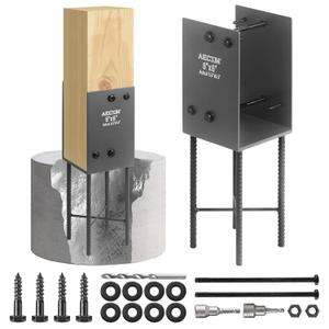 6"x6" (Actually 5.5"x5.5") Heavy Duty U-Shaped Fence Post Holder Bracket, Wet Concrete Post Bracket, for Deck railings, Fences, gazebos Wet Concrete Foundation Support (Black-1Pack) (6x6(Actual 5.5x5.5))