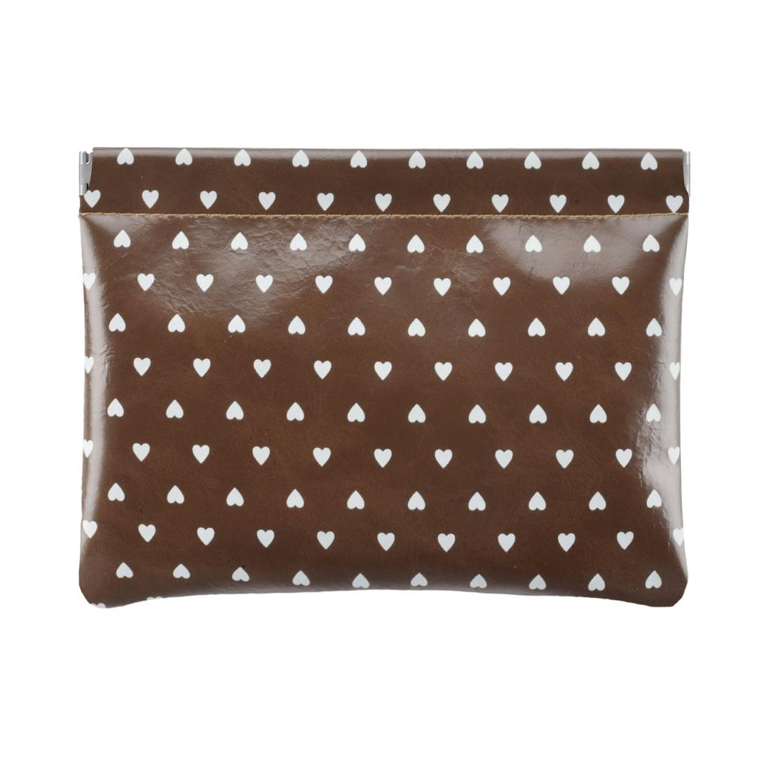 2 x Ksriylm Hearts Leather Makeup Pouch Set for Women Small Make Up Bag for Purse Waterproof Initial Makeup Cosmetic Bags Pouches for Purse Aesthetic Travel Toiletry Bag,Coffee, (Mix Colors)