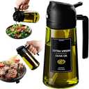 CXINYI - 16oz/470ml Olive Oil Dispenser for Kitchen with Stickers - 2 in 1 Olive Oil Sprayer for Cooking, Air Fryer, and Salad, Black (Light-Proof Kitchen Gadget)