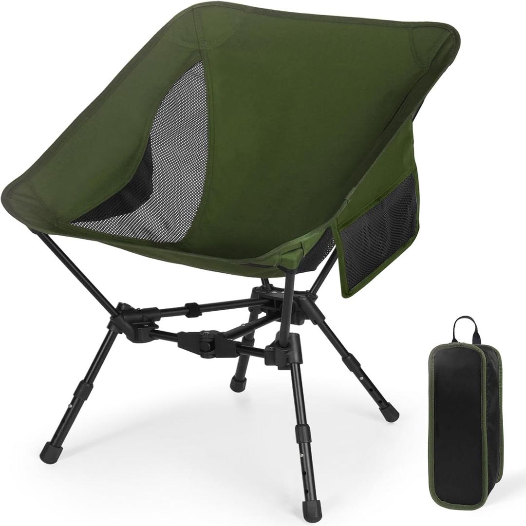 MINGPINHUIUS Portable Camping Chair Backpacking Chair: Ultra Light Height Adjustable Foldable Outdoor Chair Setup in Fast Upgraded Aluminum Frames for Picnic Festival Outside Travel (Military Green)