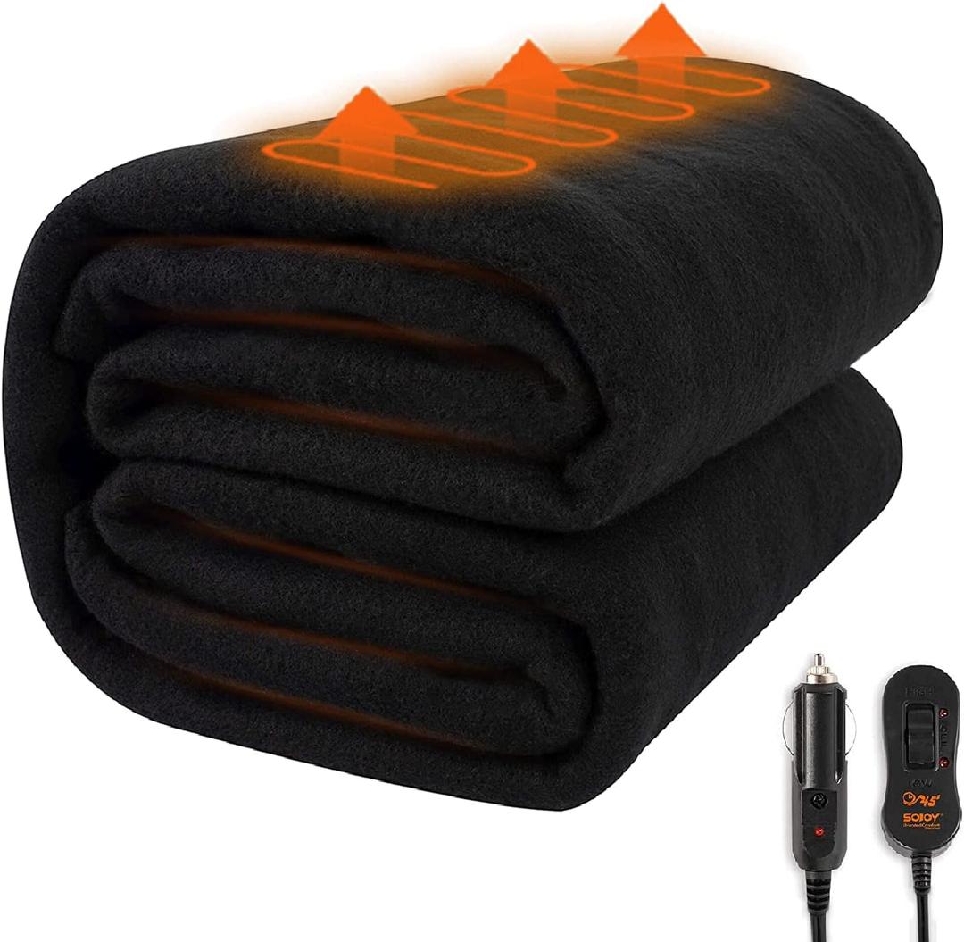 Sojoy Heated Car Blanket, 12-Volt Electric Blanket for Car, Truck, SUV, RV, Portable Heated Throw with High/Low Temp Control (57" *40")