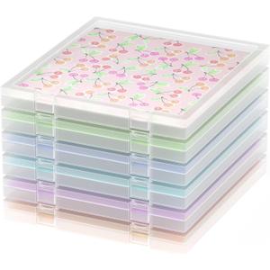 Scrapbook Paper Box Set 6 Pack, 12x12 Scrapbook Organizer with U-Shaped Lock, Stackable Clear Plastic Craft File Organizer for Cardstock and Scrapbooking Supplies