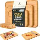3 Packs Bamboo Cutting Board Set with Holder Wood Cutting Boards for Kitchen with Juice Grooves Built-in Handles, Ideal Charcuterie & Chopping for Meat Vegetables Fruits Kitchen Gift for Home Cooks