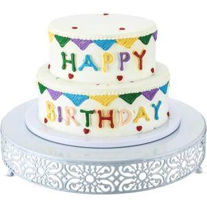 Wenqik 16 Inch Cake Stand Round Metal Cupcake Dessert Wedding Cake Stand Cookies Display Holder Fruit Food Serving Tray for Table Wedding Birthday Anniversary Party Decor (White)