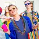 2 x 24 PCS Mardi Gras Beads, 33" Assorted Colors Carnival Beaded Necklaces, 6 Colors Bead Necklace Party Supplies, Round Beaded Costume Necklaces for Festive Event Accessories Parade Throws Favors