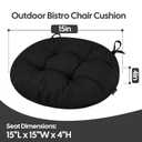 idee-home Outdoor Bistro Chair Cushions, 18”x18”x 6” Thick Outdoor Round Seat Cushions Set of 2 Tufted with Ties, Waterproof Round Patio Furniture Pads for Garden, Black