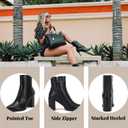 LAICIGO Women's Pointed Toe Ankle Boots Chunky Stacked Heel Side Zipper Faux Leather Ankle Booties, Black, Size 8