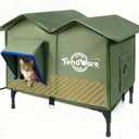 Outdoor Cat House Heated Cat House for Outside with Elevated Base Cat-Attracting Eave Design Feral Stray Shelter Weatherproof in Winter Garage Yard Porch (25" x 17" x 17")