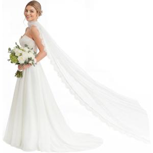 157 Inch Lace Bridal Scarf for Wedding Long Lace Trimmed Bride Neck Scarf Tulle Wrap for Ceremony Reception Bridal Portrait Evening Accessory