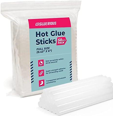 50pcs Full Size Hot Glue Sticks for Large Glue Gun, 0.43x6 inches Large Glue Sticks, Bulk-Pack for Arts Crafts DIY Fabric Gluing & More