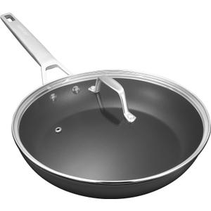 MsMk 11 Inch Nonstick Frying Pan with LidTitanium and Ceramic Nonstick skillet with lid, PFOA Free Non-Toxic, Stay-Cool Handle, Scratch-resistant, Induction Skillet With Lid for Induction, Ceramic